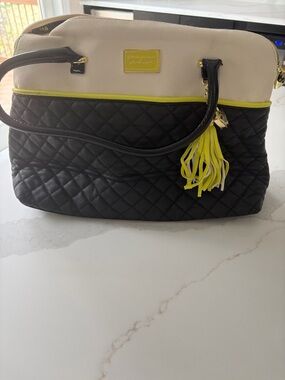 Betsey Johnson Black, Cream & Lime Quilted Tote